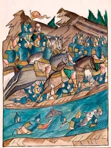 Битва на реке Воже. Лицевой свод XVI века. Битва на реке Воже. Лицевой свод XVI века.